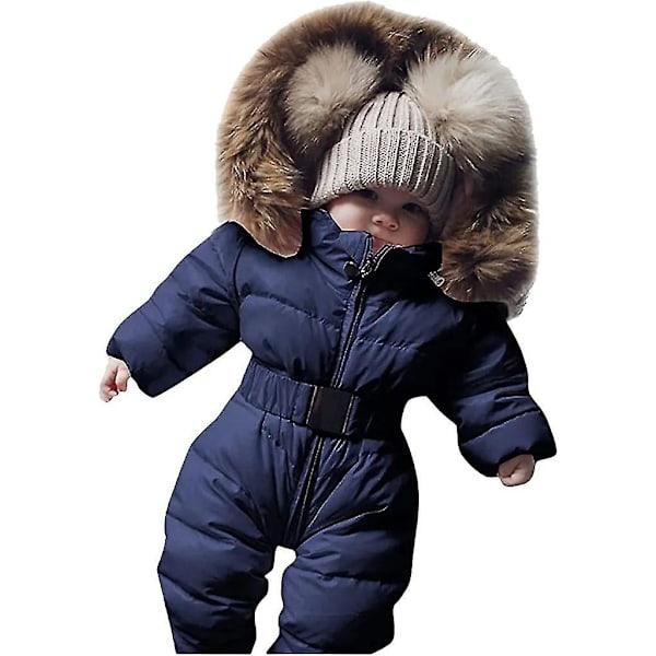 Baby vinteroverall med huva Romper Snowsuit Dun Skiddräkt Romper Pojkar Flickor Långärmad Overall Varm Kläder Present Kläder För 0-24 Månader -GSL 90cm