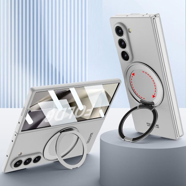 Magnetiskt Skal för Samsung Galaxy Z Fold 6 Kompatibelt med Magsafe, Inbyggt Skärmskydd Smalt PC Stötsäkert Skal silver
