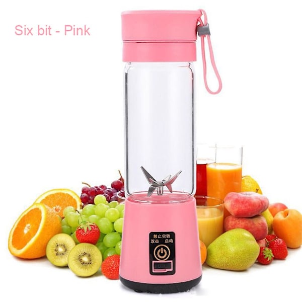 Mini Bærbar Kop Saftpresser Elektrisk Blender Madprocessor Smoothie Maker Mixer pink