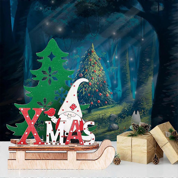 Juleferie Adventskalender Julepynt Træ DIY Slæde Ornamenter Kombination Dekoration b