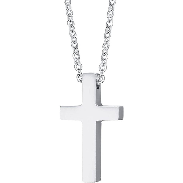Unisex-ristiriipus, ruostumaton teräs: Kristillinen ristiriipus, minikoko, hopea