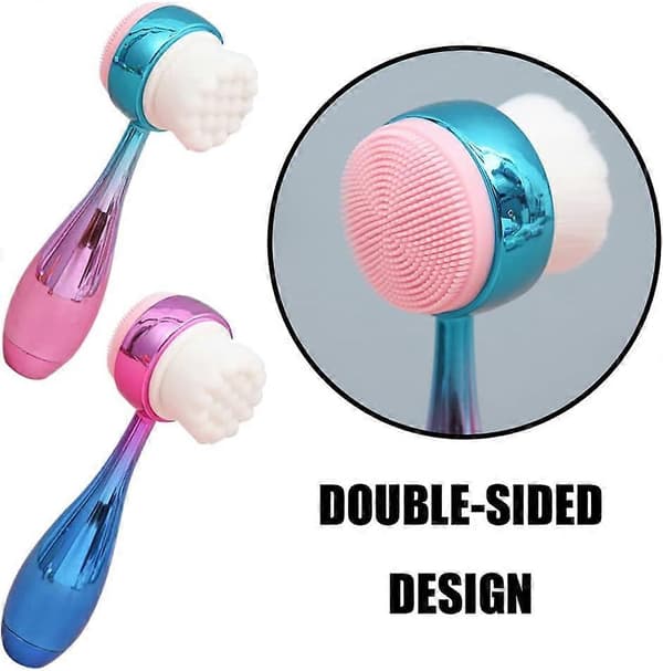 Dobbeltsidede eksfolierende bløde læbebørster 3D manuel ansigtsrensebørster til ansigtsrensning, pink, blå, 2 stk.