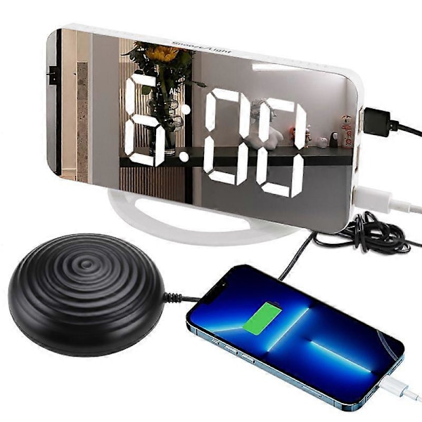 Vibrationsväckarklocka, extra högt alarm för djupsömn, extra stor display för äldre med dubbla alarm