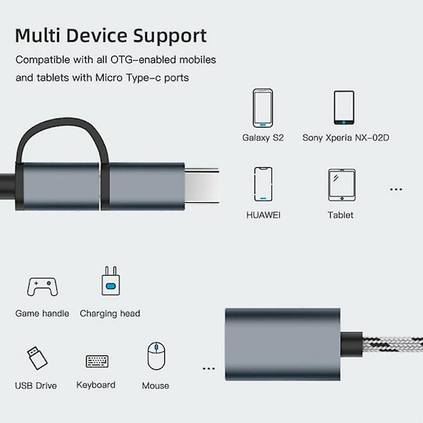 17 cm 2-in-1 Type-C Micro USB - USB 3.0 OTG-sovitin kaapeli Type-C