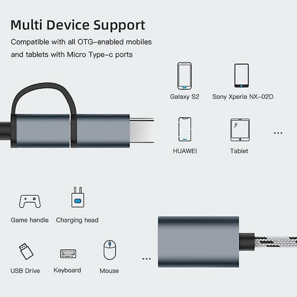 17cm 2 i 1 Type-C Micro USB til USB 3.0 Interface OTG Adapterkabel Type-C