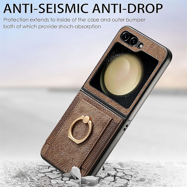 Plånboksfodral för Samsung Galaxy Z Flip 6, Smalt PU-läder Stötsäkert Fodral med Ringhållare & Kortfack för Galaxy Z Flip 6 5G 2024 black