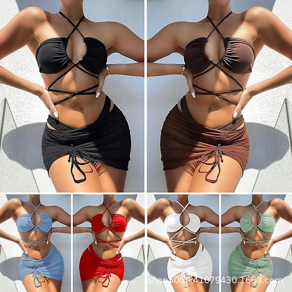 Kesäinen bikinitriange-uima-asu naisille, Halter-uima-asu, hame, 3-osainen setti, elegantti uimapuku Y-Z-T ZD B2 s