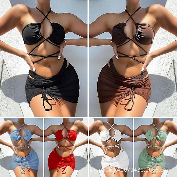 Sommer Bikini Trekant Badedragt Kvinder Halter Badetøj Nederdel 3 Dele Sæt Elegant Badetøj Y-Z-T ZD B2 s
