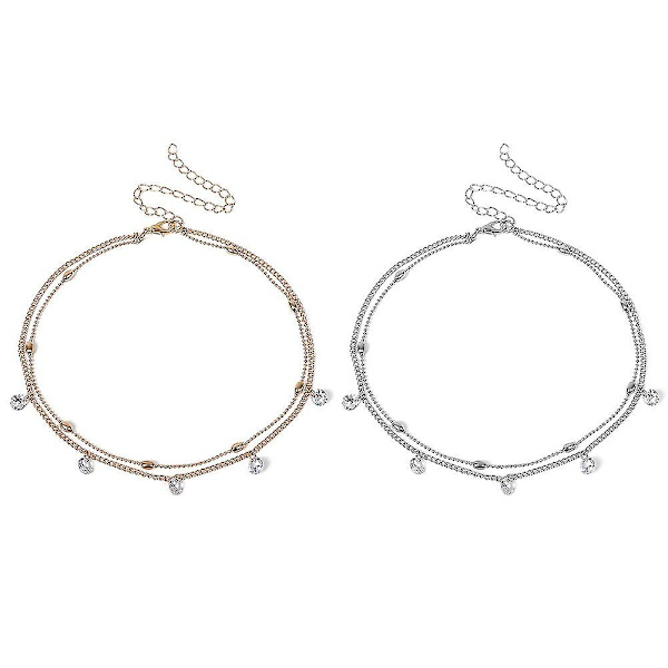 Dobbelt lag halskjede choker kjede smykker dekorasjon gaver mote for kvinner dame jente bryllup silver