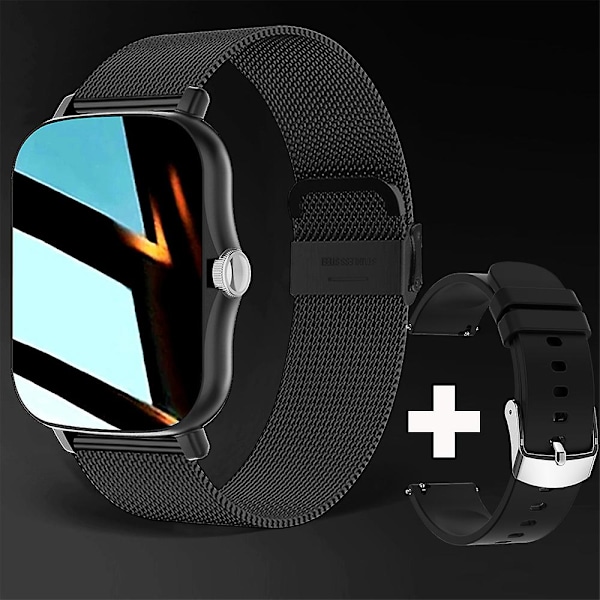 Smartklokke Android 1.44'' Fargeskjerm Bluetooth-samtale Kvinner Menn Unisex black silicone*milan steel strap