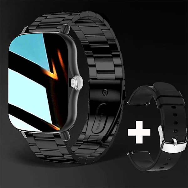 Smartwatch Android 1.44'' Färgskärm Bluetooth Samtal Kvinnor Män Unisex black silicone*sanzhu steel strap