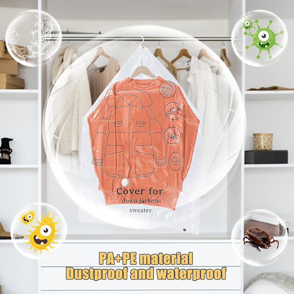 4-pack vakuumpåsar för kläder med galge, transparenta och återanvändbara kompressionspåsar, utrymme och organisation i garderoben -GSL FF ZD