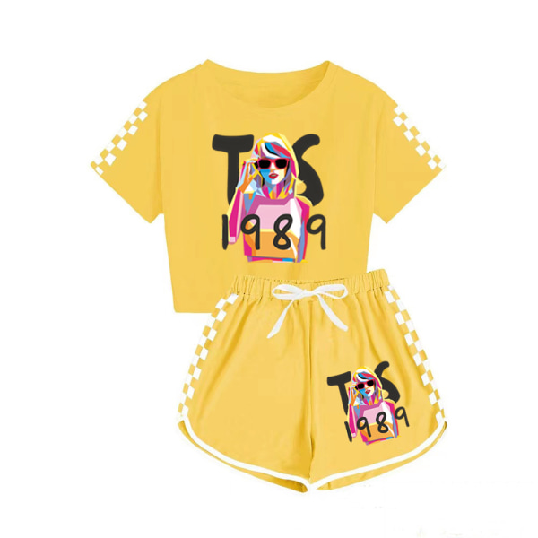 taylor swift T-shirt för män och kvinnor + shorts sportpyjamas set yellow 160cm