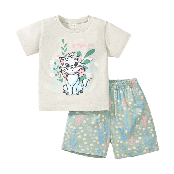 Barnkläder nya sommarstickade kortärmade bomullsdräkt för flickor med printed 20034 6Y(130CM)
