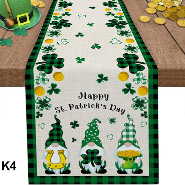 St. Patricks Day Bordløber, Ferie Køkken Spisebord Dekorationer Shamrock Forår Sæsonbestemt Bordlinned Til Hjemmefest d s -  33x183cm