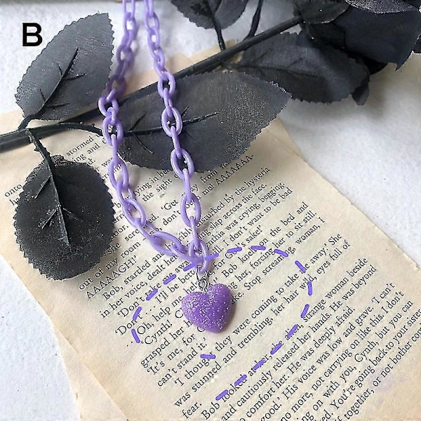 Halsband med bokstavstryck i harts/glänsande hjärta, justerbar längd, halskedja, smycke, kärlekshänge, halsband purple b