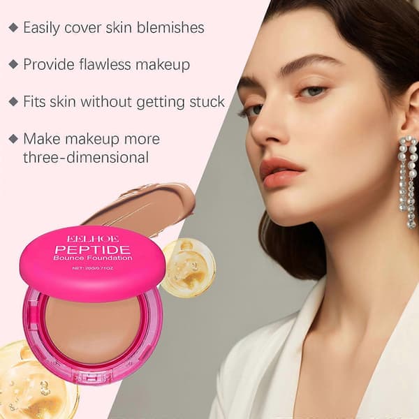 Peptide Bounce Balm Foundation Långvarig Full Täckning Concealer Täcker Fläckar Ljusgörande Oljekontroll Makeup Bascreme Ivory