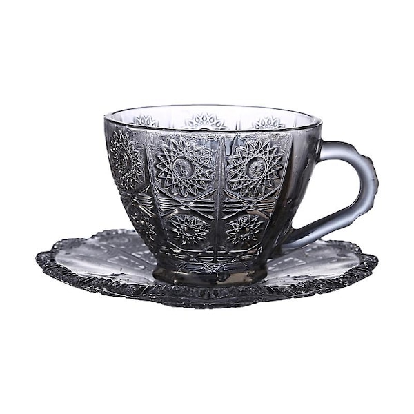 2024 Ny sod nordisk stil internet berømthed solsikke retro relief glas kaffekop med underkop og håndtag latte kop eftermiddagste kop sæt ZD B2
