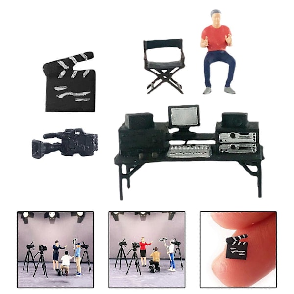 1/64 Handmålad Figur Filmningsscen Utrustning Rekvisita för Scenmodell Sagotravgårdslayout Diorama Skrivbordsdekoration Tillbehör S-Spår
