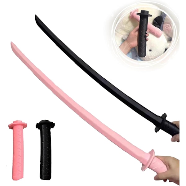 3D-tryckt Gravitationsutdragbar Samuraisvärd Fidget Leksak, 2 st 3D Fidget Samuraisvärd Stressavlastande Leksak, Rolig Plast Utdragbar Svärd Leksak 2pcs black -pink