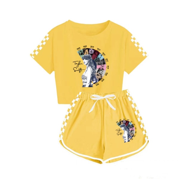 taylor swift T-shirt för män och kvinnor + shorts sportpyjamas set yellow 130cm