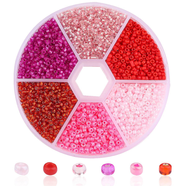 Enfärgade glaspärlor Set med 6 färgkombinationer Pink 2MM