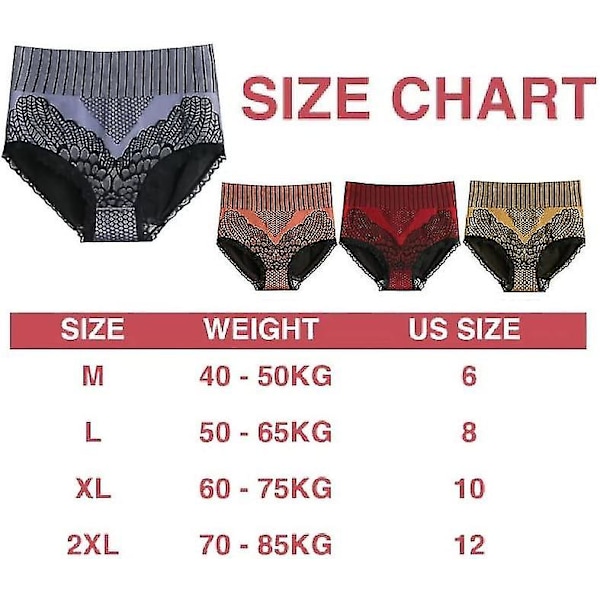 3 st kvinnors bomullsbikini trosor magekontroll shapewear underkläder spets hög midja trosor rumpa lyftare kropp formare trosor midja ff E red-purple-green