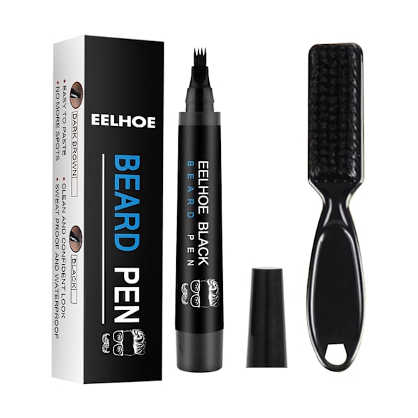 Natural Black Beard Pencil Filler For Men, Mustache Shaping & Enhancing, Waterproof Barber Beard Pen With Brush