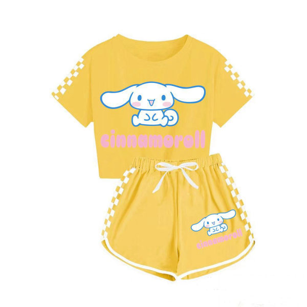 Sanrio Jade Hunde T-shirt + shorts sportspyjamas til drenge og piger børnesæt yellow 140cm