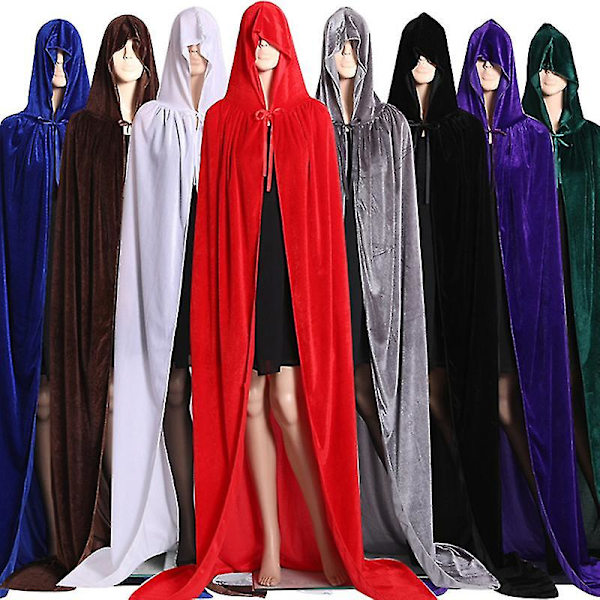 1 stk. middelalderlig vampyr fløjls hættekappe lang kappe heks kapper Halloween kostume blue xl