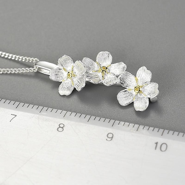 Ægte 925 Sterling Sølv Lang Elegant Glem-mig-ikke Blomster Vedhæng Mode Smykker Kæder og Halskæde til Kvinder Gave silver pendant and chain