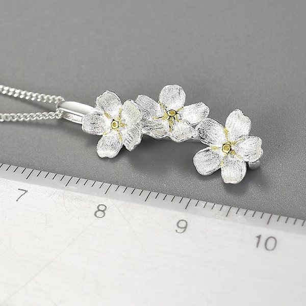 Äkta 925 Sterling Silver Lång Elegant Förgätmigej Blomhänge Mode Smycken Kedjor och Halsband för Kvinnor Present mix colour pendant and chain