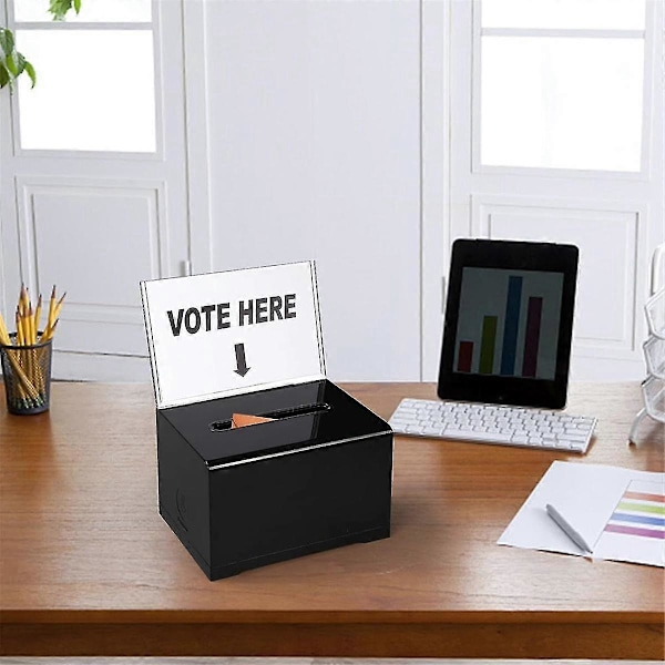 1 Pak Acryl Donation Box med Lås, Sort Stemmeboks med Skilt Holder, Forslagboks til Fundraising
