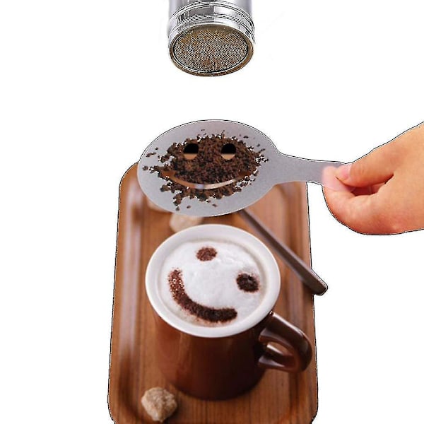 Rostfri chokladskakare + 16 Cappuccino kaffebarista stenciler Kaffe + Mätssked + Konststencilpenna 6.15
