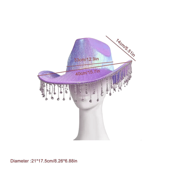 Naisten länsimainen Cowboy-hattu Diamond Fringe Cowgirl Hat Purple