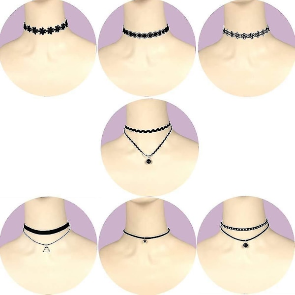 20 stk Svart Chokersett Klassisk Choker Halskjede Lagdelt Svart Chokers Halskjeder Gave Til Kvinner