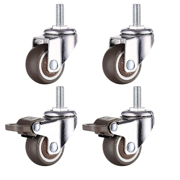 M10 Vridbara Hjul Med Broms, Tunga Gummisvänghjul, Arbetsbord, Möbelhjul, Gängdiameter: 10mm, Längd 25mm, 2 Med Bromsar + 2