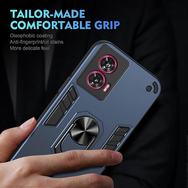 Skal för Motorola Edge 50 Fusion 5G PC+TPU Stöttåligt Telefonskydd med Ringstativ - Blå blue