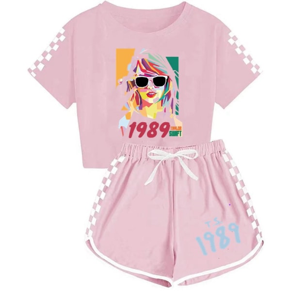 taylor swift herre og dame T-shirt + shorts sportspyjamas børnesæt pink Children 140
