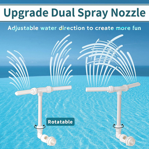 Pool Fontän för Ovan och Nedgrävda Pool, Dubbel Spray Vattenfall Sprinkler Fontän, Ovan Mark Pool Tillbehör, Justerbar Vattenfall Kylning och
