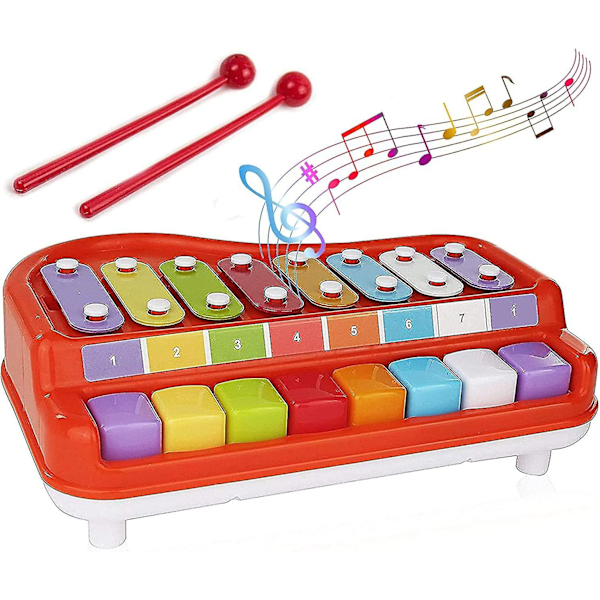 2 In 1 Baby Piano Xylophone For Toddlers, Baby Piano Toy Musical Instruments, 8 Multicolored Key Scales In Crisp And Clear Tones With Mallets Mus