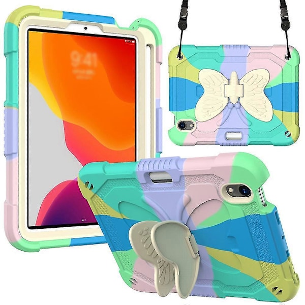 Yhteensopiva iPad Mini 6 2021:n kanssa, potkutelineellä, perhossiivillä, kynäpidikkeellä, kestävä ja vahva colorful green