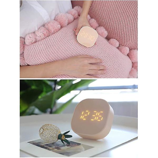 Liten kub digital höglarm klocka sängbord ingen tick, nedräkningsfunktion kökstimer magnetisk, 2 larminställningar, Usb/batteridriven, smart skärm Wa
