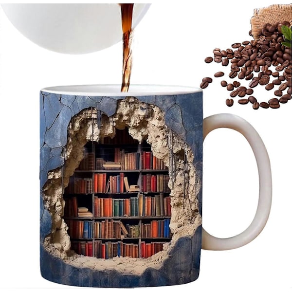 3D kreativ romdesign multifunksjonell keramisk krus bibliotek bokhylle krus kaffe tekopp kult kreativ gave til ham/henne