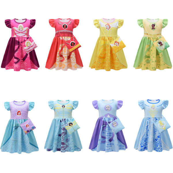 Halloween Princess Series Cosplay kostumer Prinsesse børneskørt piger Flyvende ærmekjole + taske 120 yards