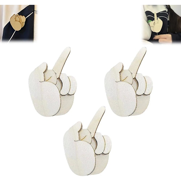 Sjov Træ Finger Brosche, Sjov Langfinger Nål DIY Kit, Vendbar Langfinger Nål Gag Gave, Interaktiv Stemningsudtrykkende Nål 3pcs