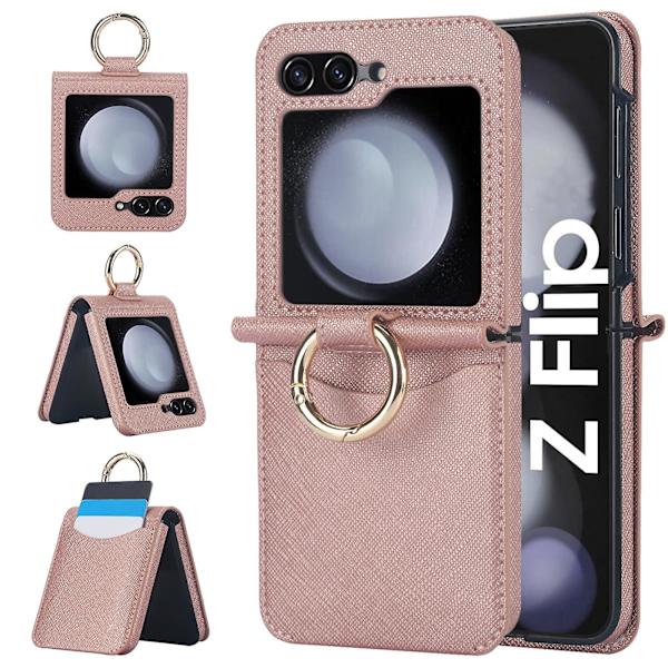 Plånboksfodral för Z Flip 6, RFID-blockering Korthållare Läder Stötskyddande Fodral för Samsung Galaxy Z Flip 6 med Ringhållare rose gold