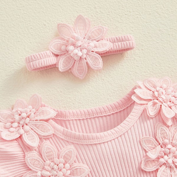Nyfödd flicka sommar kläder set blommig spets volang ärmlös tutu klänning pannband 2 delar outfit set -GSL FF ZD 80cm