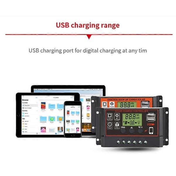 10-30A Solpanelregulator Batteriladdare LCD Auto Dual B 12V/24V black 30a