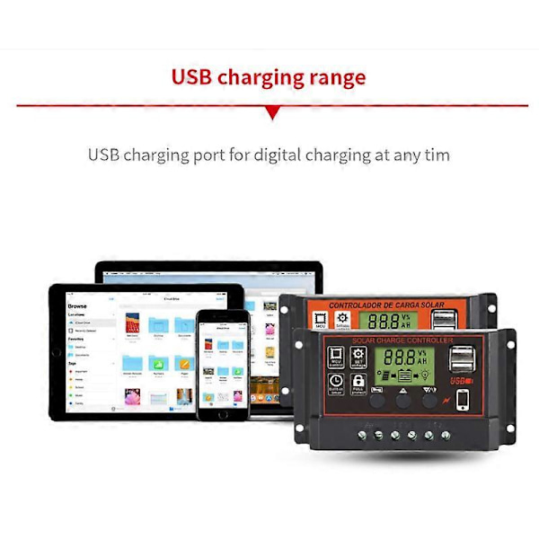 10-30A Solpanelregulator Batteriladdare LCD Auto Dual B 12V/24V orange 20a